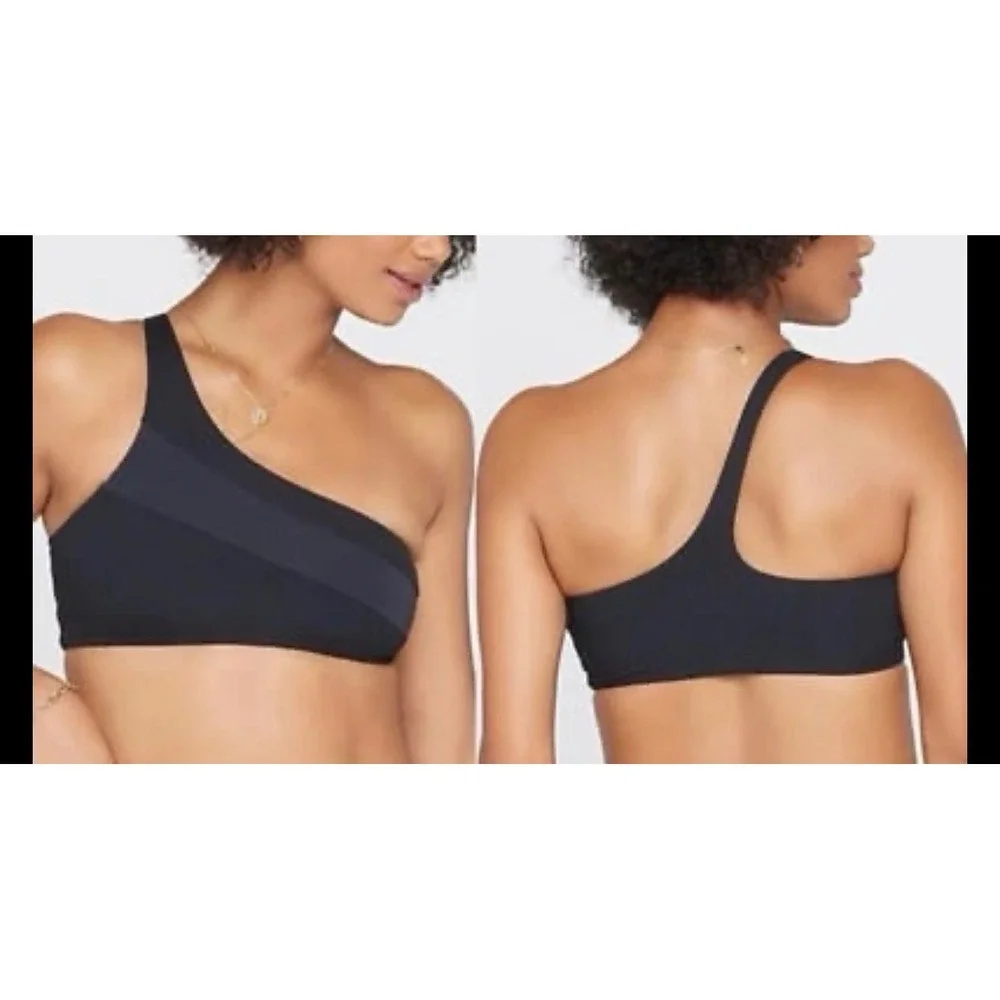 L*Space Black One Shoulder‎ Bikini Set Large